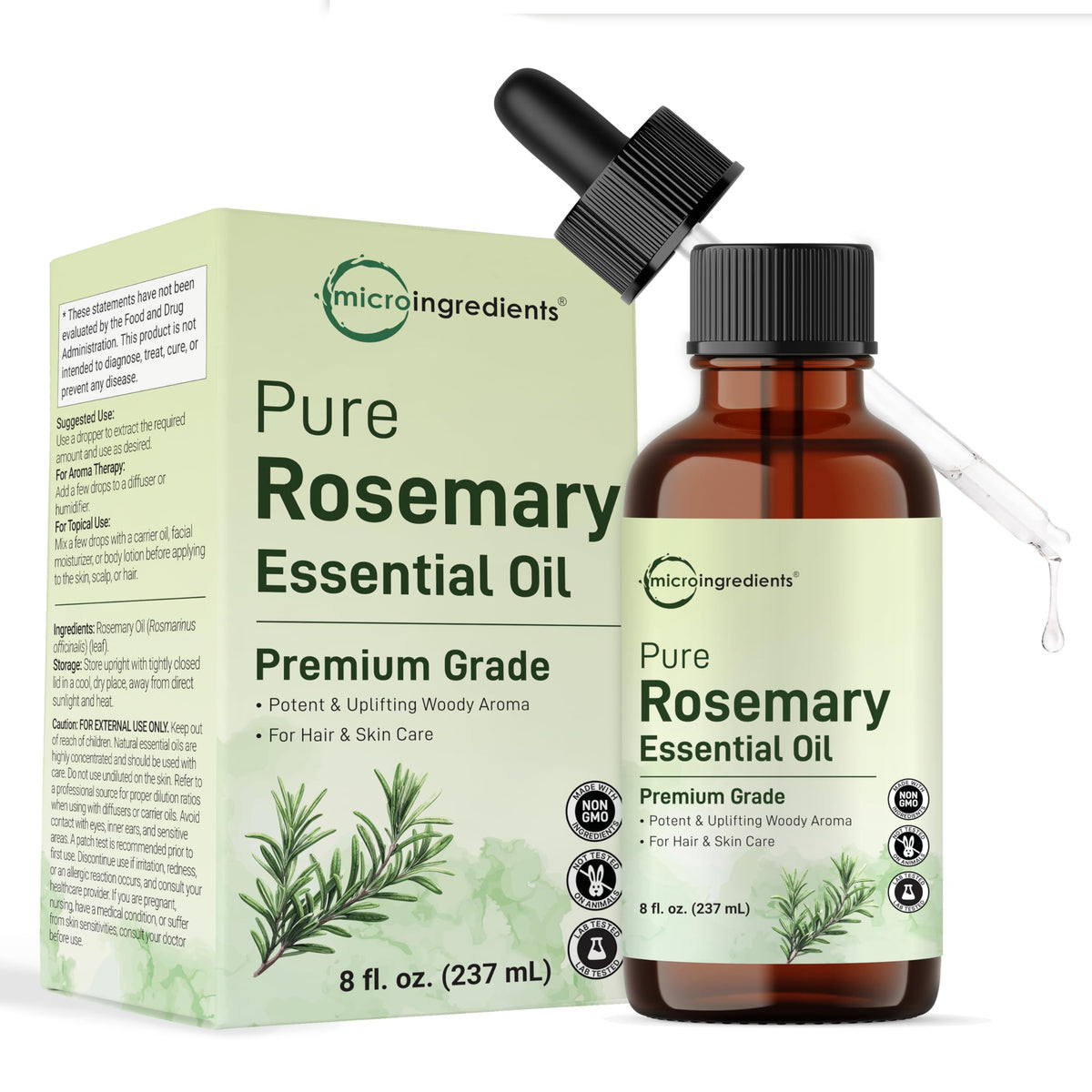 Micro Ingredients Rosemary essential oil bottle for pure aromatherapy and DIY skincare.