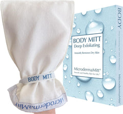 MicrodermaMitt Original glove close-up shows natural plant floss for deep exfoliation.