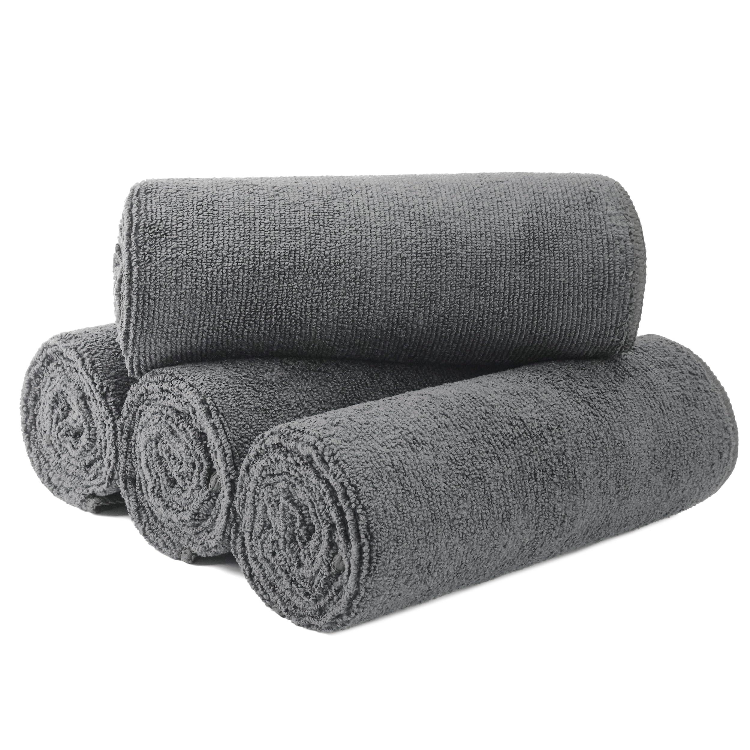 MICROFI microfiber hair drying towel—absorbent gray fabric quickly soaks up water.