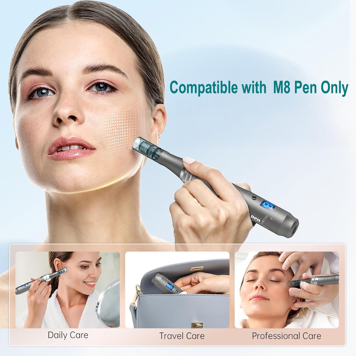 Microneedling pen cartridges M8 at-home use scenario.