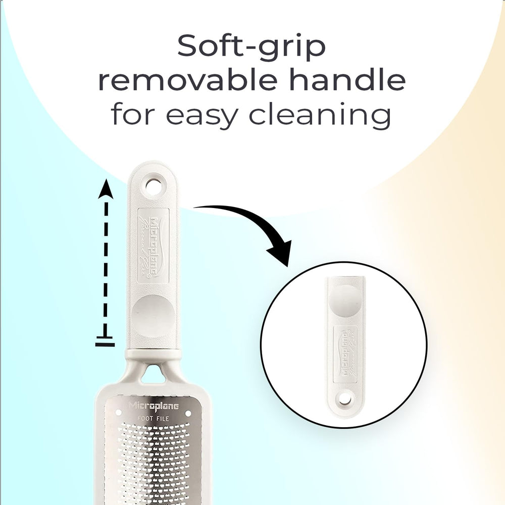 Microplane Colossal Foot File stainless steel edge stays sharp over time.