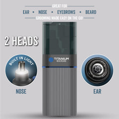 Microtouch Titanium Edge dual rotary-heads enable versatile grooming for ears and brows