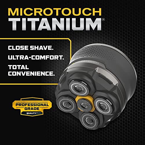 MicroTouch Titanium Head Shaver shows floating heads contours for smoother shave.