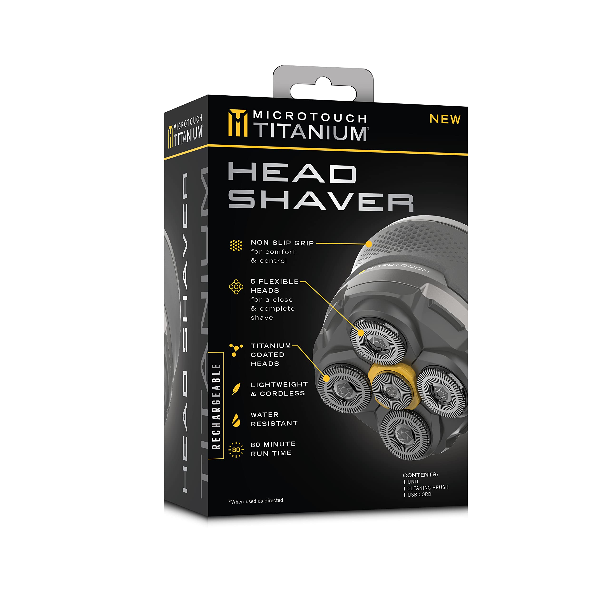 MicroTouch Titanium Head Shaver travel lock ensures travel-friendly safety.