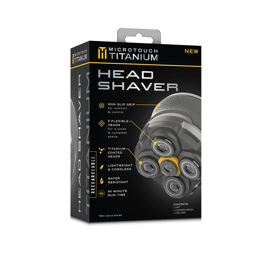 MicroTouch Titanium Head Shaver travel lock ensures travel-friendly safety.