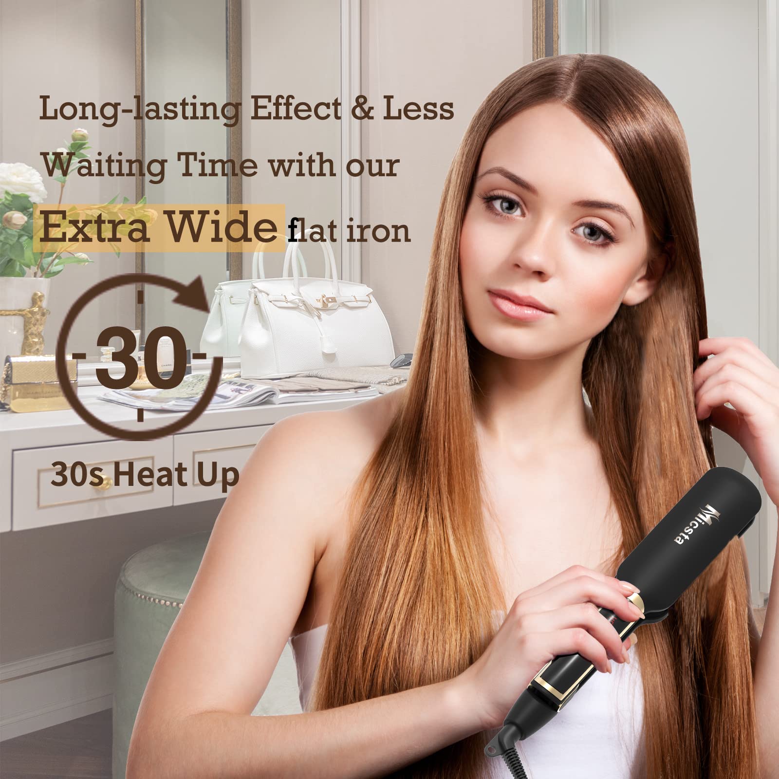 MICSTA Flat Iron 360-degree swivel cord for flexible, tangle-free styling.