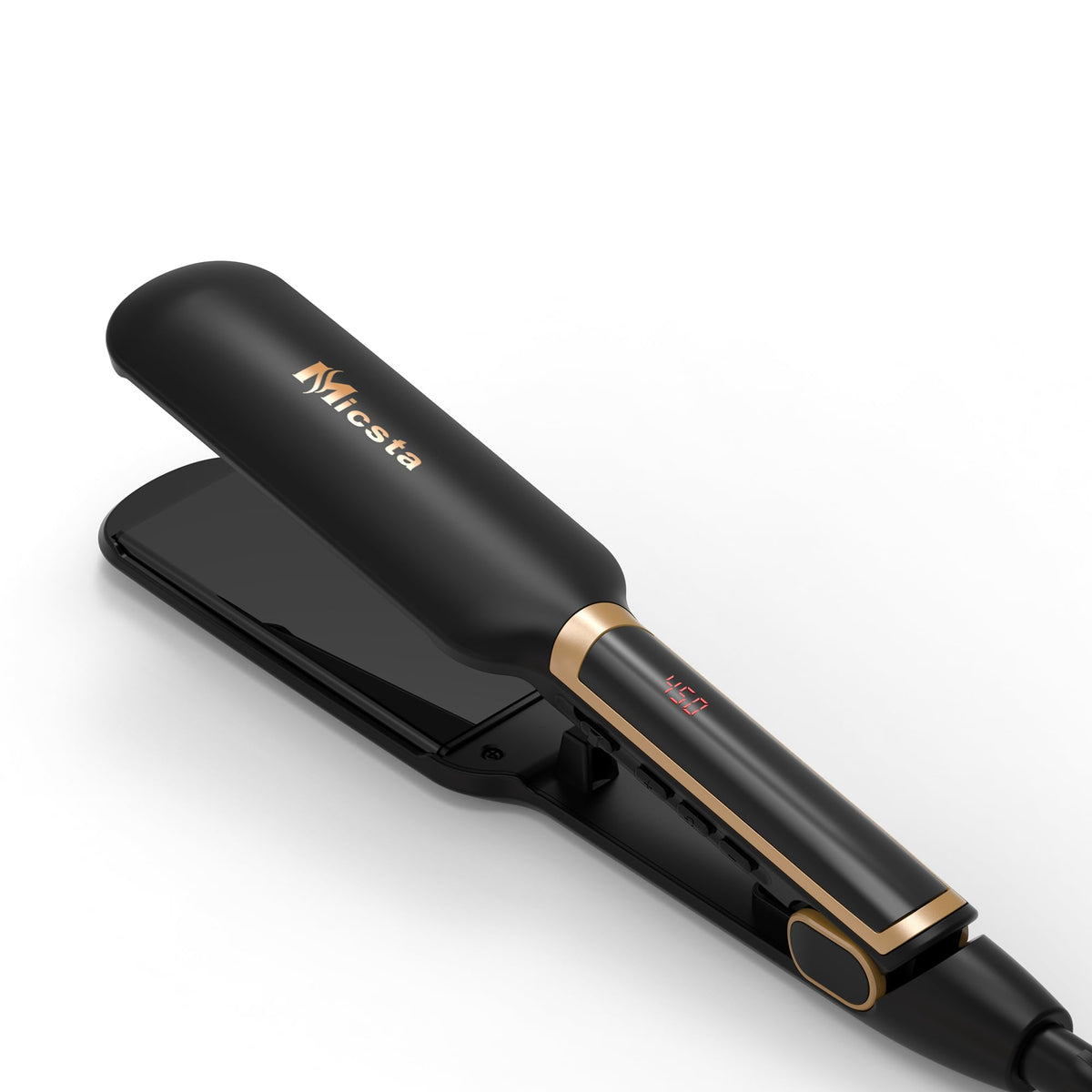 MICSTA Flat Iron wide 1.75-inch plates for fast, even styling on thick hair.