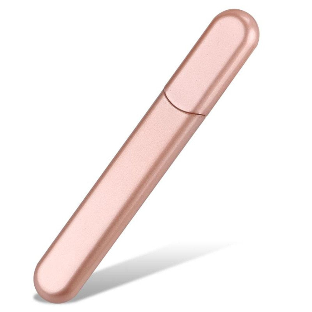 MiDenso premium glass nail file case close-up shows nano serration for smooth nails