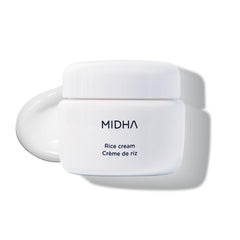 MIDHA Rice Cream bottle pour shows lightweight hydration for daily use.