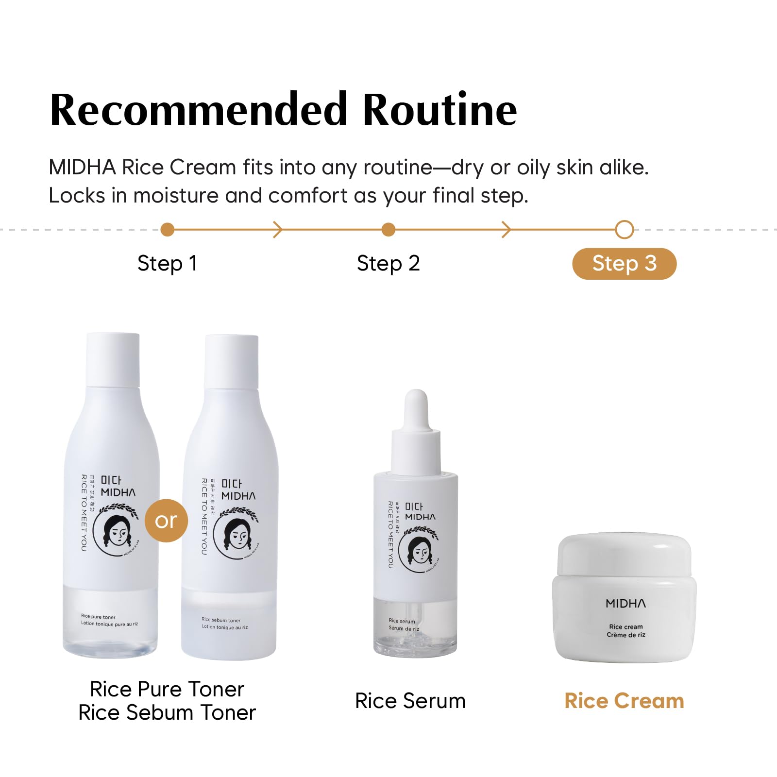 MIDHA Rice Cream dry-skin closeup highlights relief from dryness and improved texture.