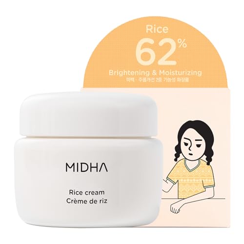 MIDHA Rice Cream jar closeup highlights creamy texture for smooth, nourished skin.