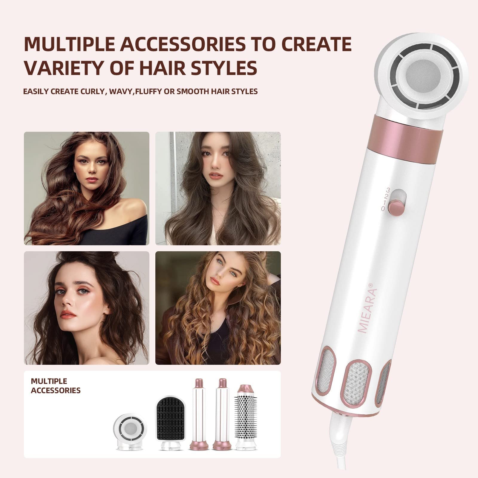 MIEARA cylindrical-curler attachment creates smooth curls with controlled volume.