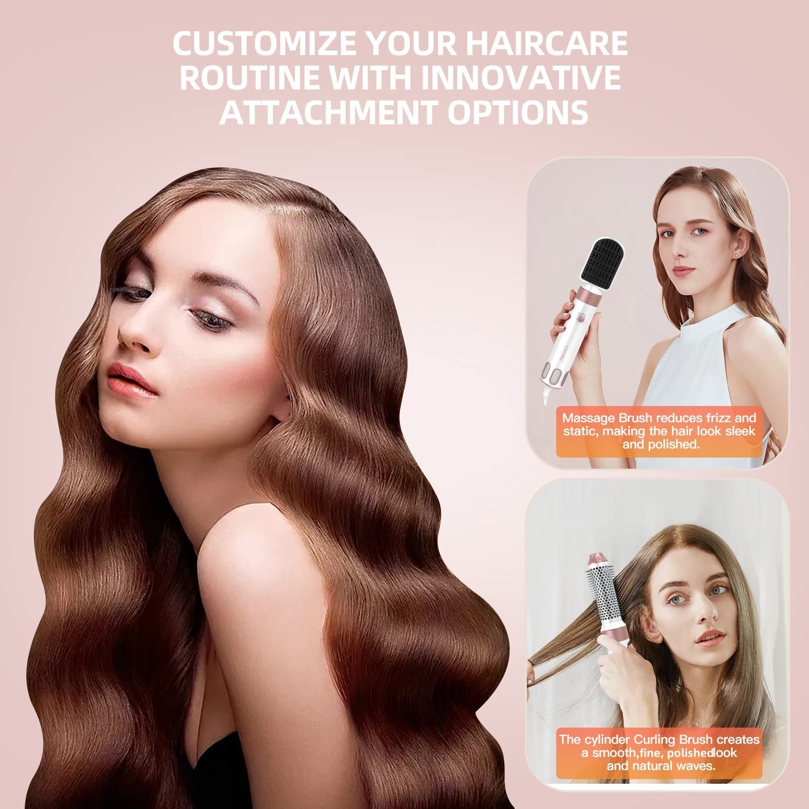MIEARA massage brush attachment comforts the scalp during styling sessions.