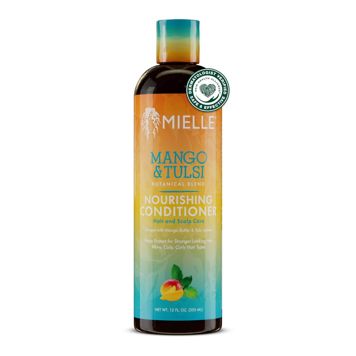 Mielle Organics Mango Tulsi Nourishing Conditioner bottle showing lightweight hydration for everyday hair care.