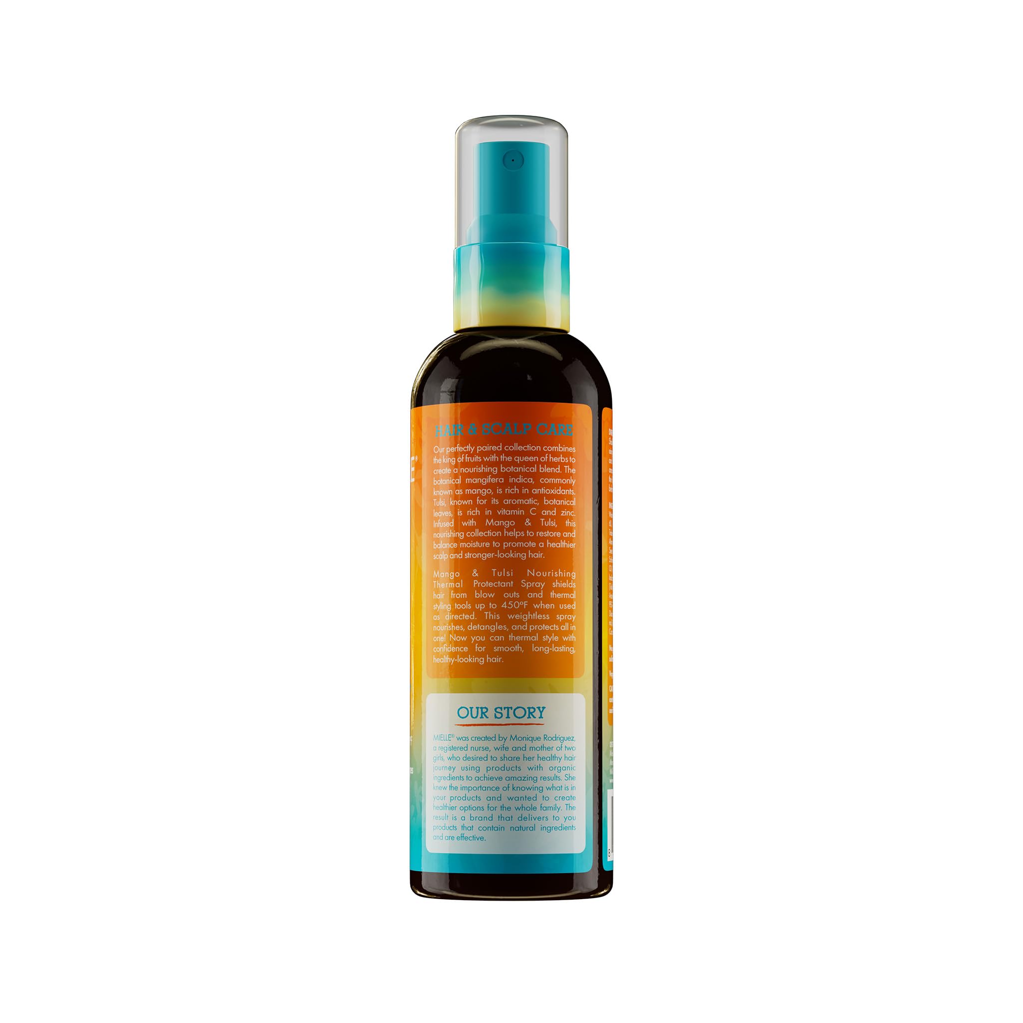 Mielle Organics Nourishing Thermal Heat Protectant Spray being applied to hair before styling for heat protection