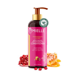Mielle Organics Pomegranate & Honey Detangling Conditioner bottle front, deep moisture promise.
