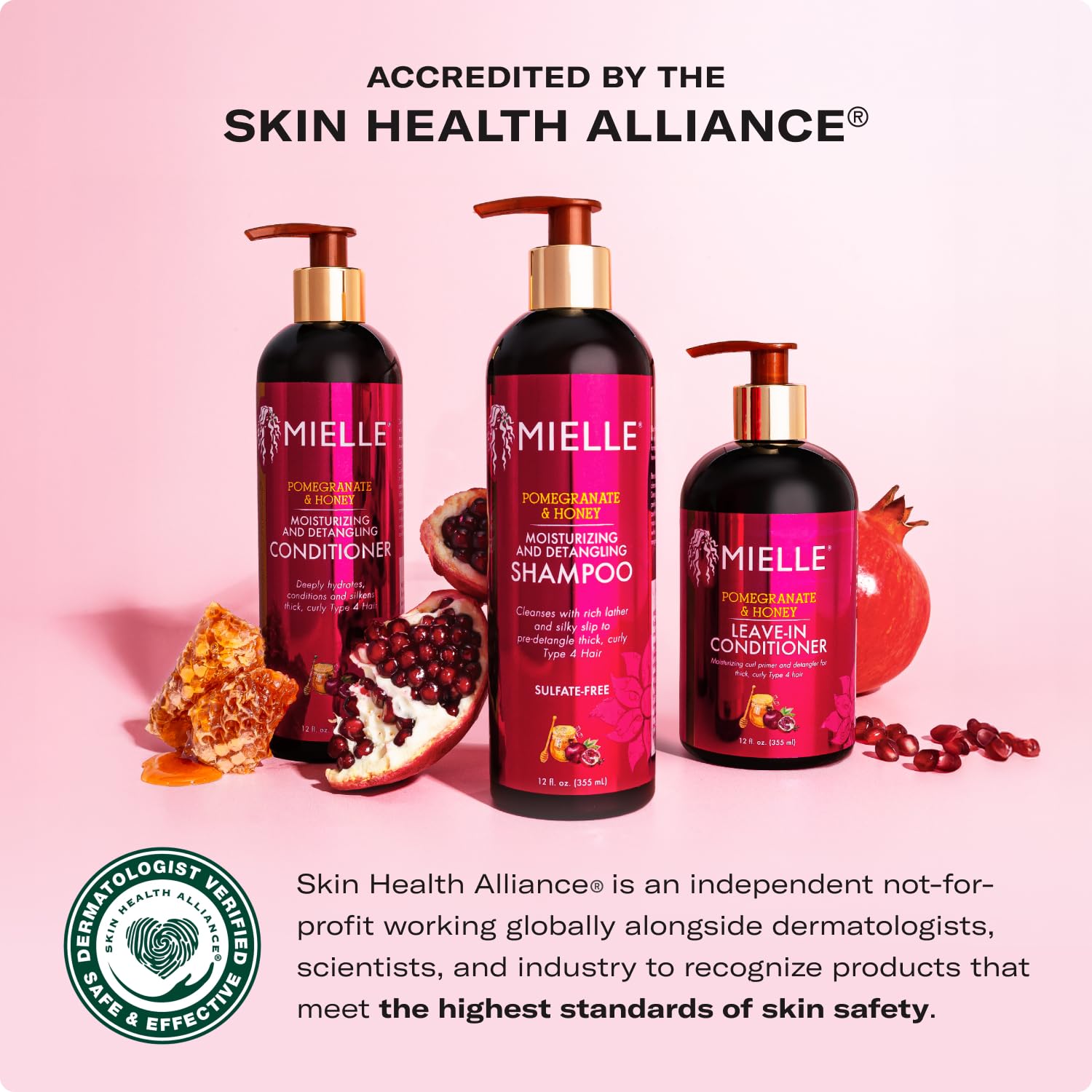 Mielle Organics Pomegranate & Honey Detangling Conditioner creamy texture closeup for smooth detangling.