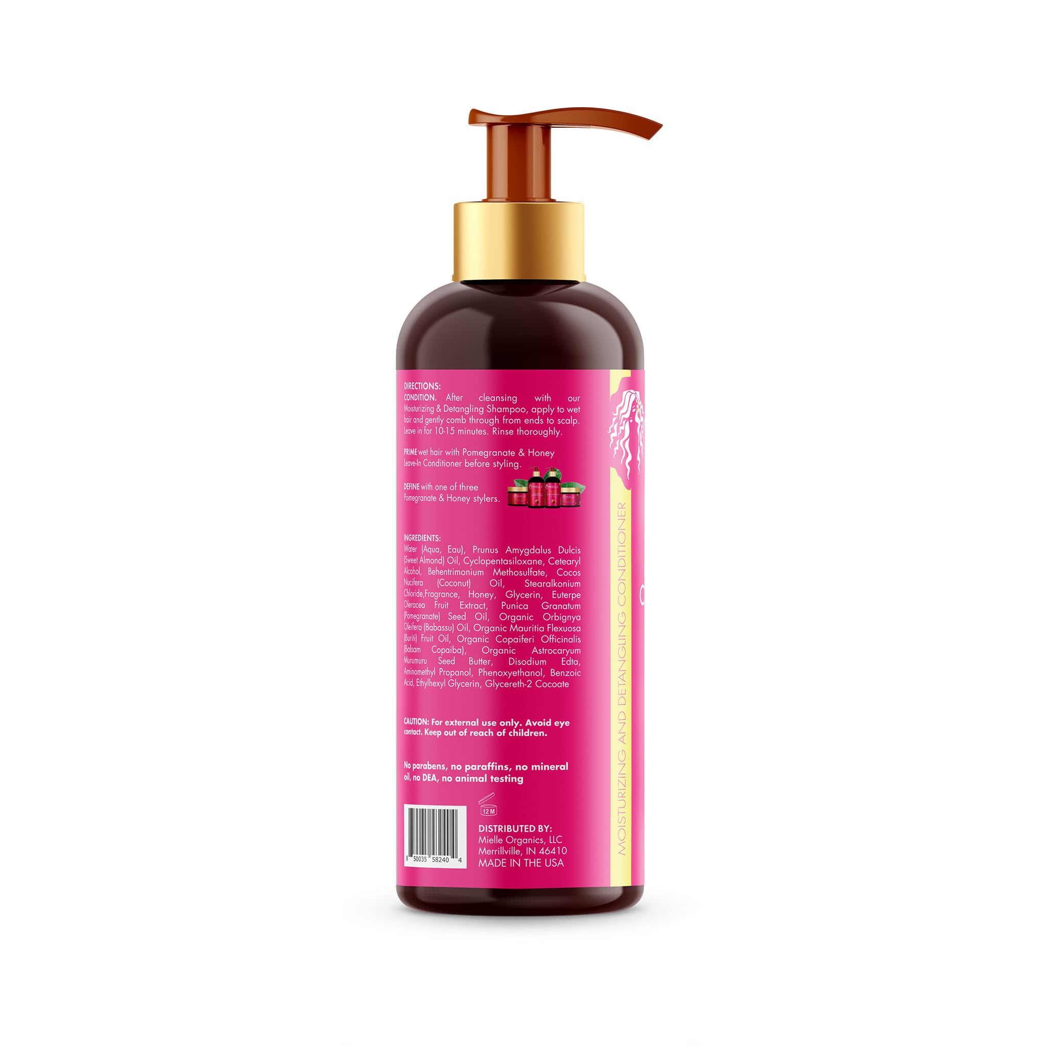 Mielle Organics Pomegranate & Honey Detangling Conditioner wet hair shows smooth, manageable curls.