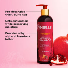 Mielle Organics detangling shampoo on tangled hair demonstrating loosened tangles and manageability.