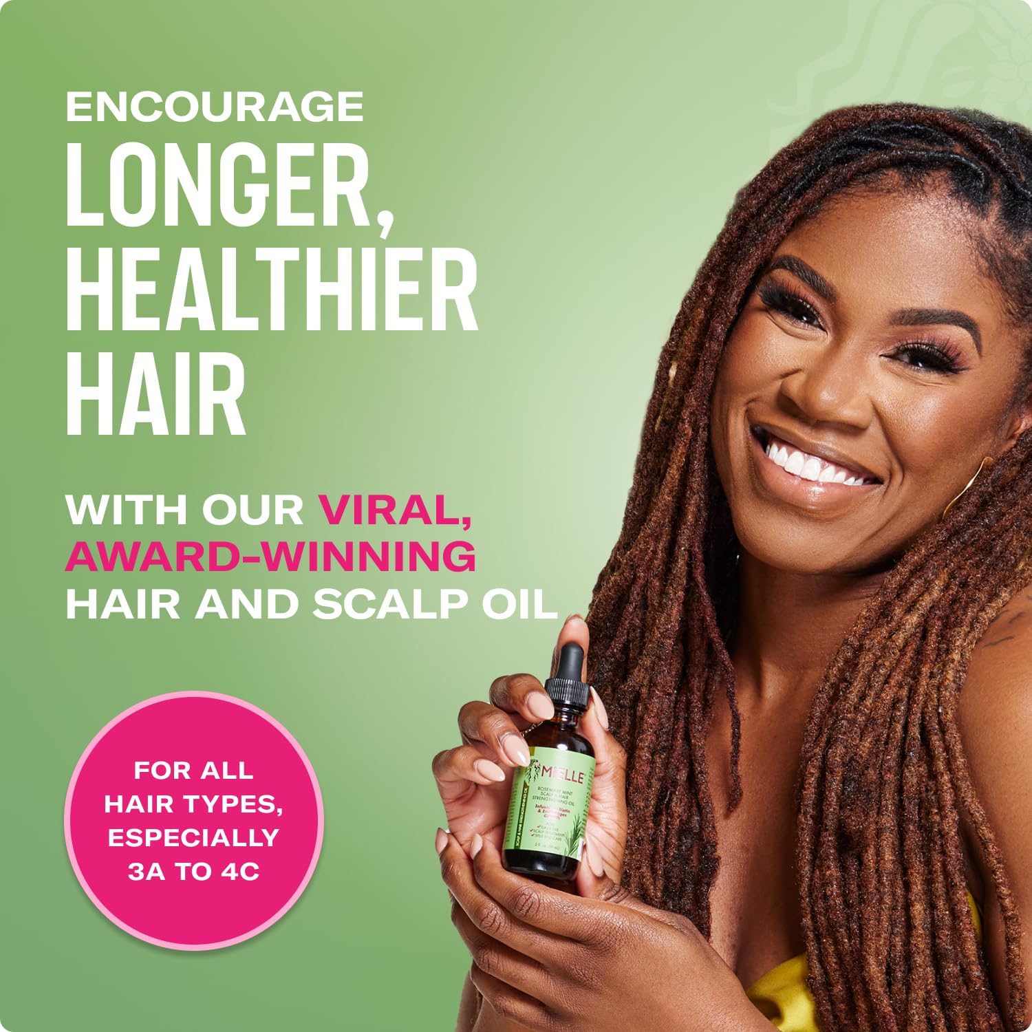 Mielle Organics Rosemary & Mint Hair Oil bottle pour highlights easy application