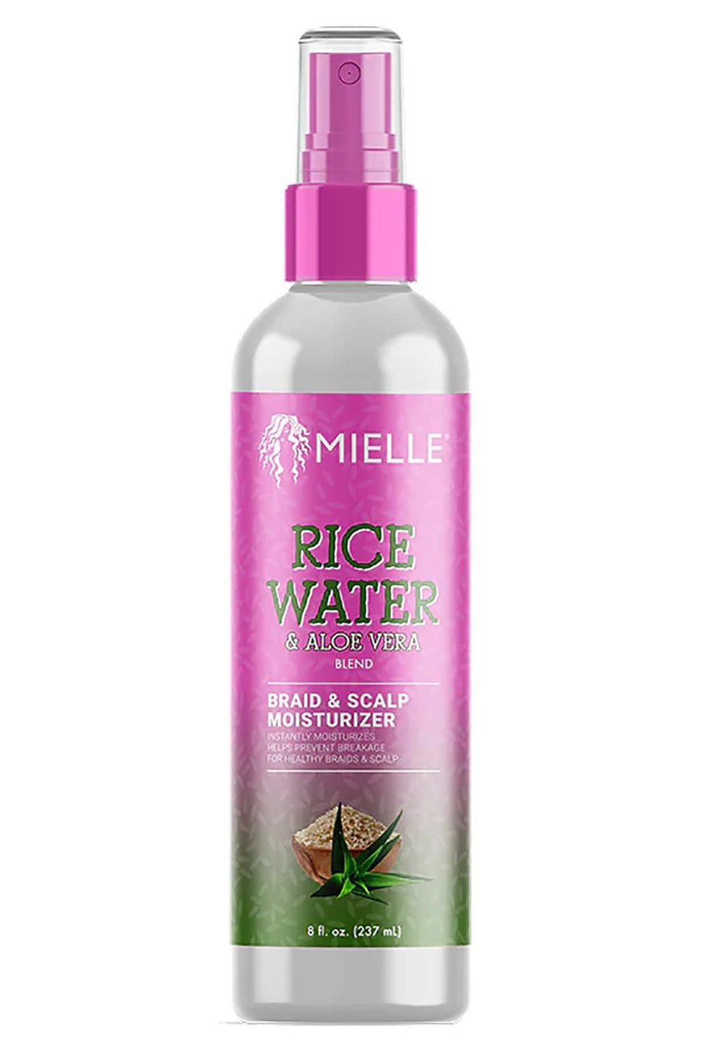 Mielle Rice Water & Aloe Moisturizer bottle offering scalp hydration for healthy braids.