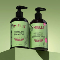 Mielle Rosemary Mint Strengthening Conditioner bottle front emphasizes detangling and shine