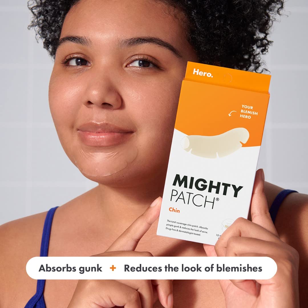 Mighty Patch Chin Patch XL turns white as it absorbs pimple gunk and oil.