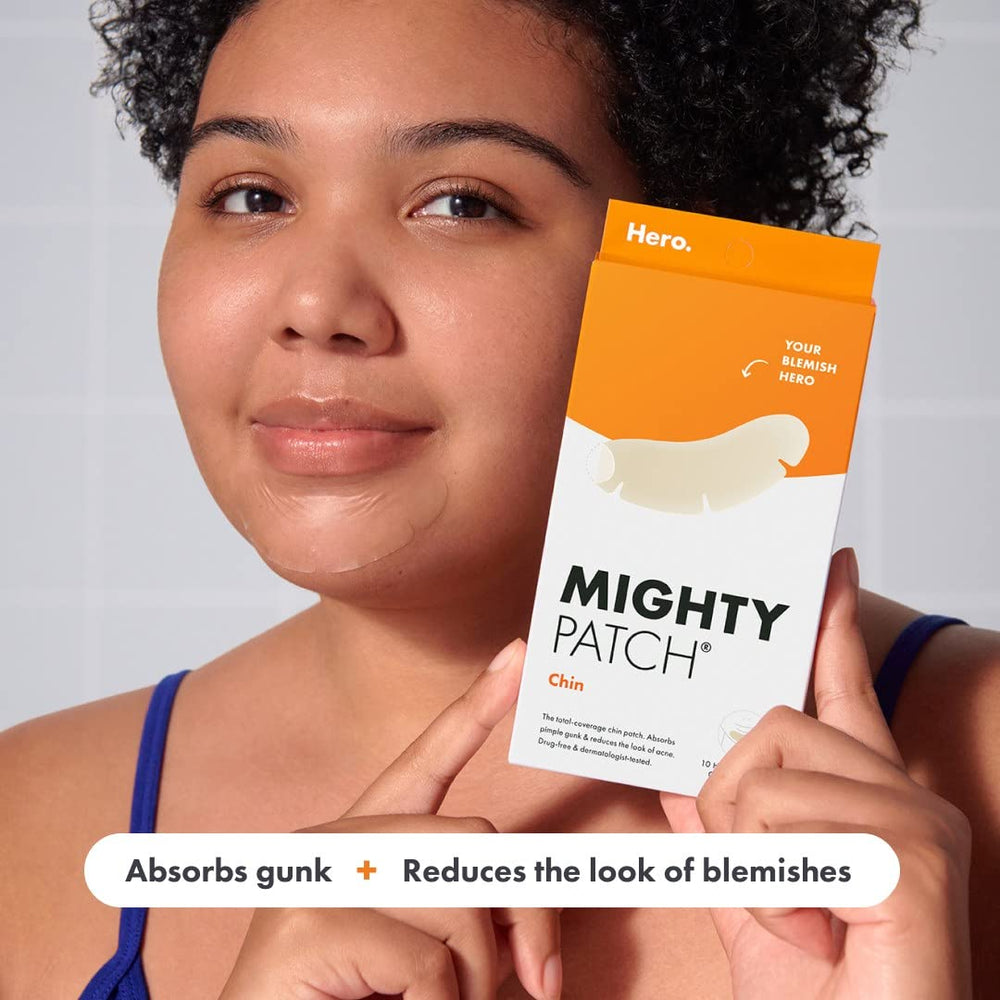 Mighty Patch Chin Patch XL turns white as it absorbs pimple gunk and oil.