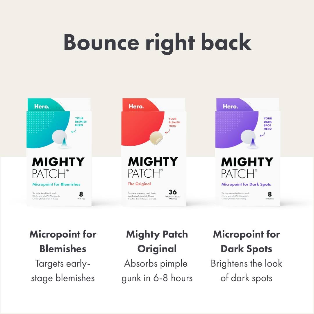 Mighty Patch eight-count box packaging highlighting post-blemish dark spot patch