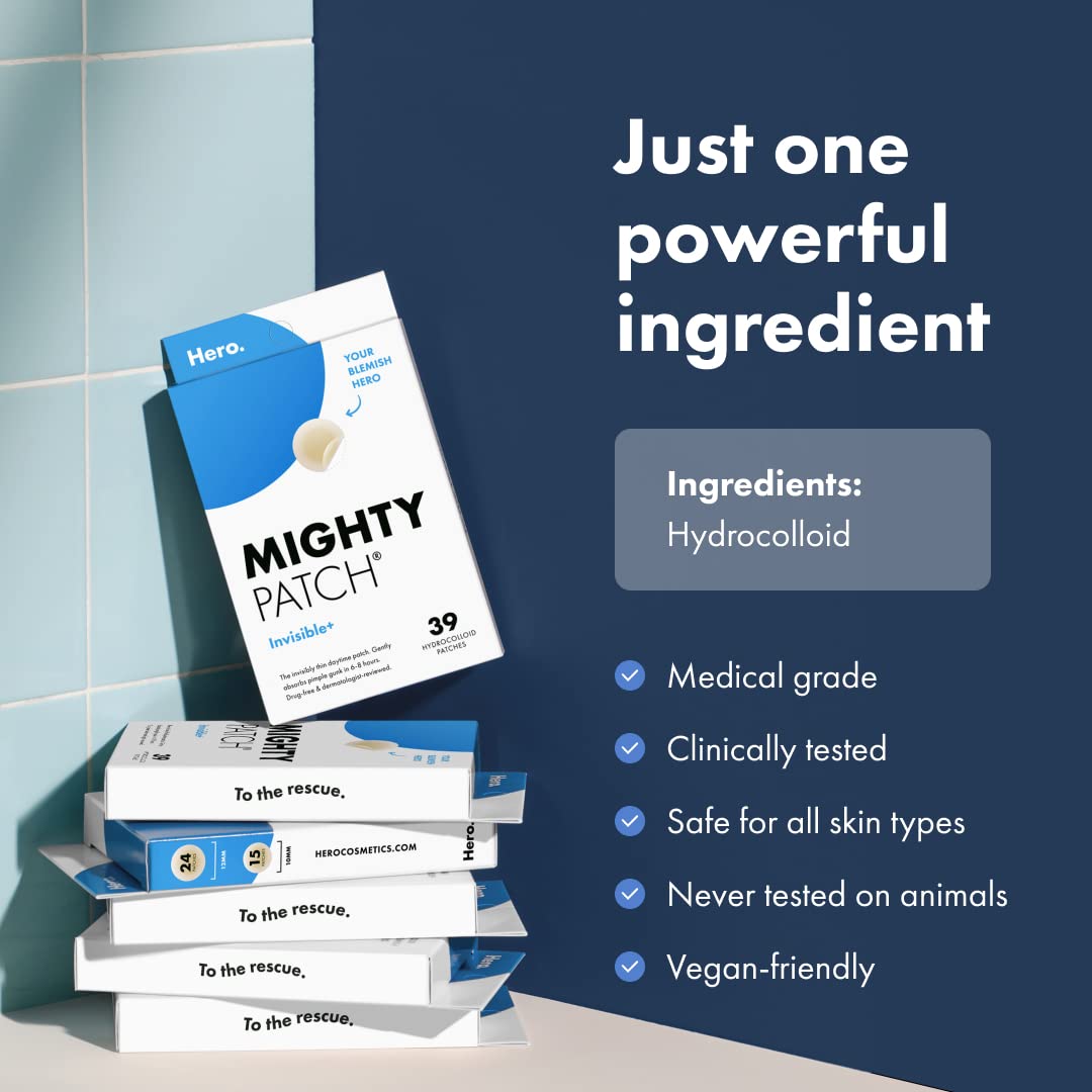 Mighty Patch Invisible+ strong yet gentle adhesive holds patch in place during daily activities