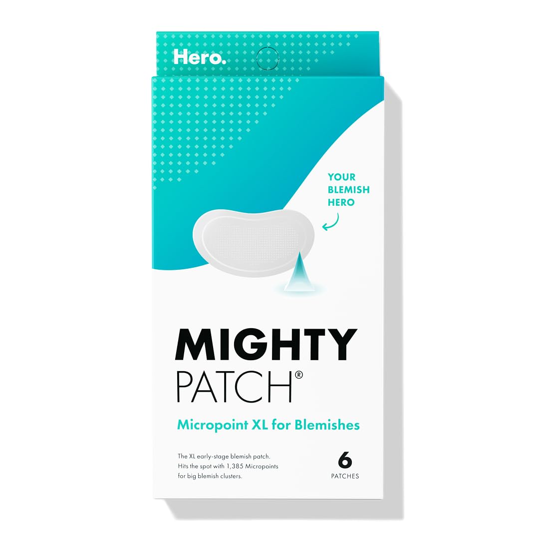 Mighty Patch Micropoint Large packaging close-up with easy-peel sheet for quick blemish care.