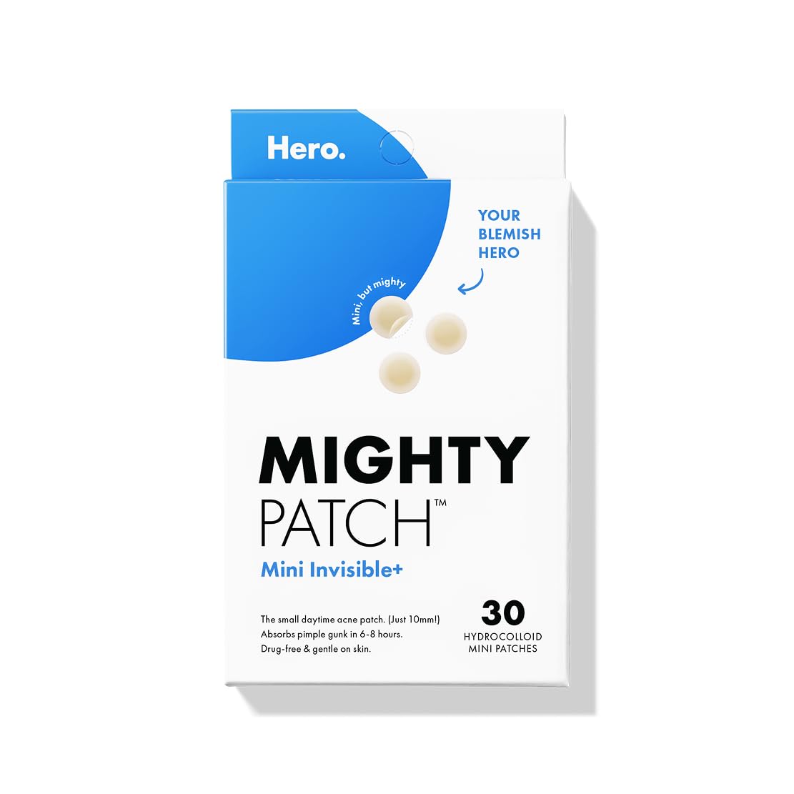 Mighty Patch Mini Invisible+ patch on skin closeup shows discreet daytime coverage