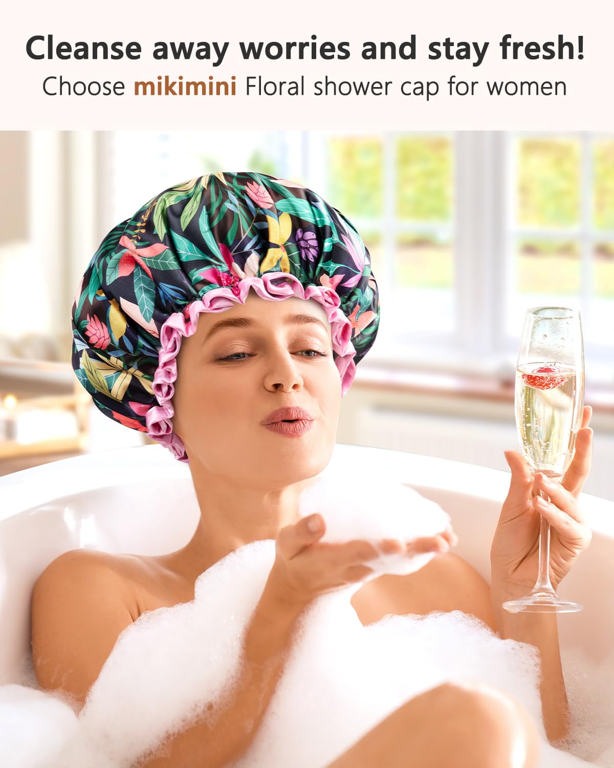 Mikimini pink lace detail cap adds feminine style and water barrier