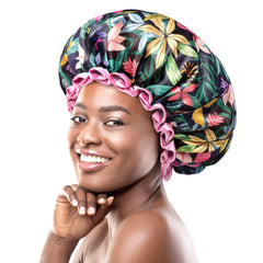 Mikimini rainforest shower cap floral pattern keeps hair dry during showers and spa days
