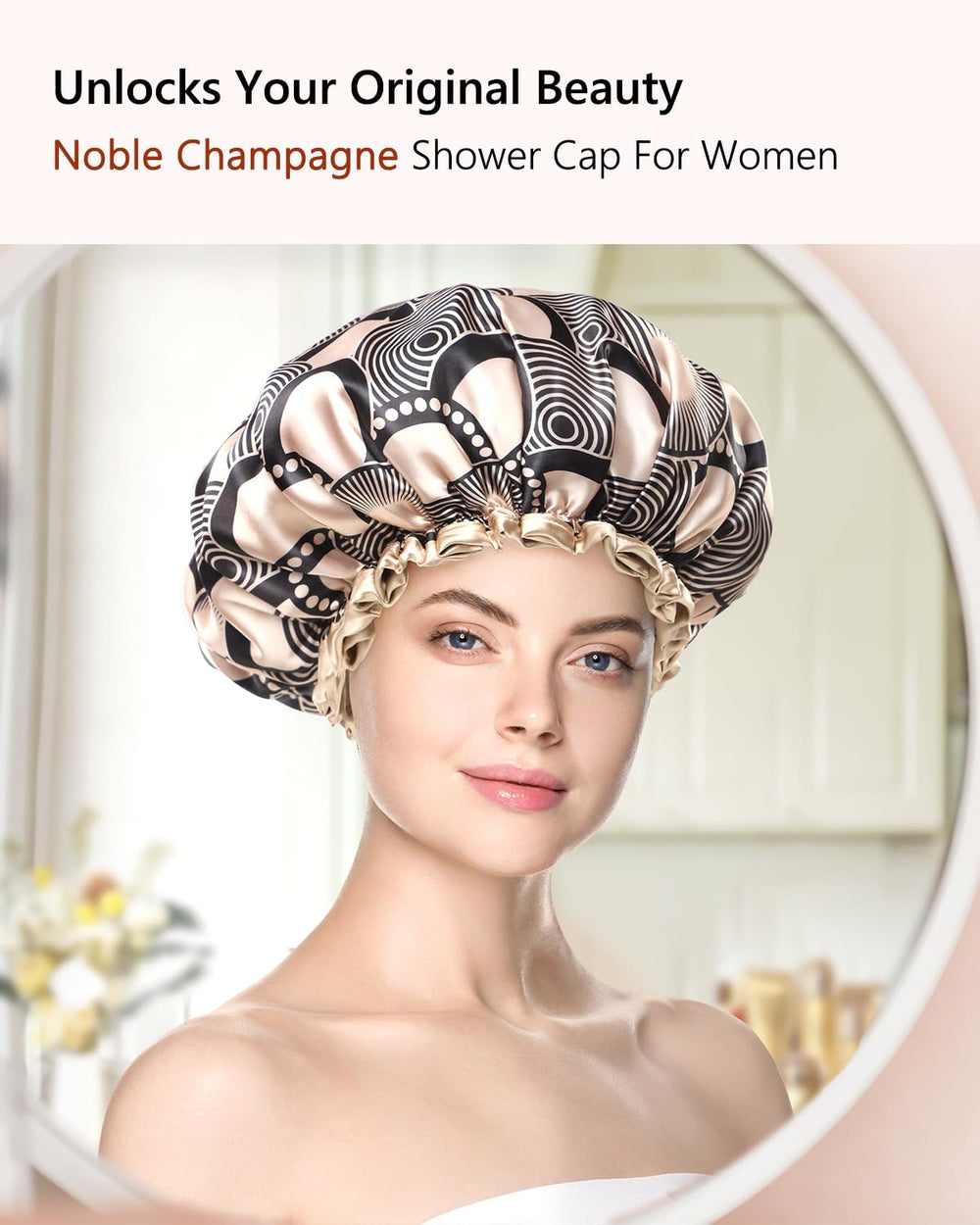 Mikimini champagne cap keeps hair dry at home or on trips.