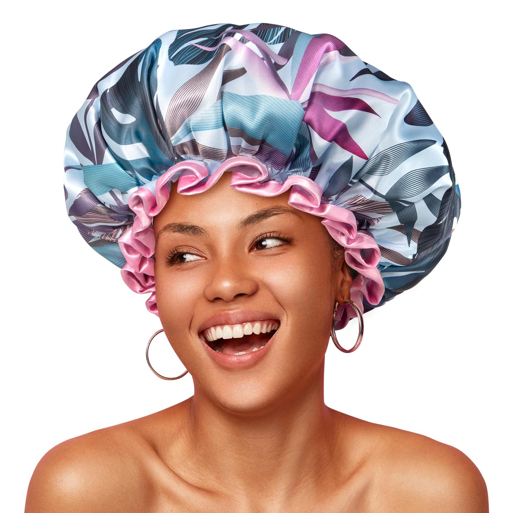 mikimini tropical shower cap with leaf design keeps hair dry during showers