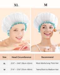 Mikimini white shower cap elastic edge close-up shows comfy fit