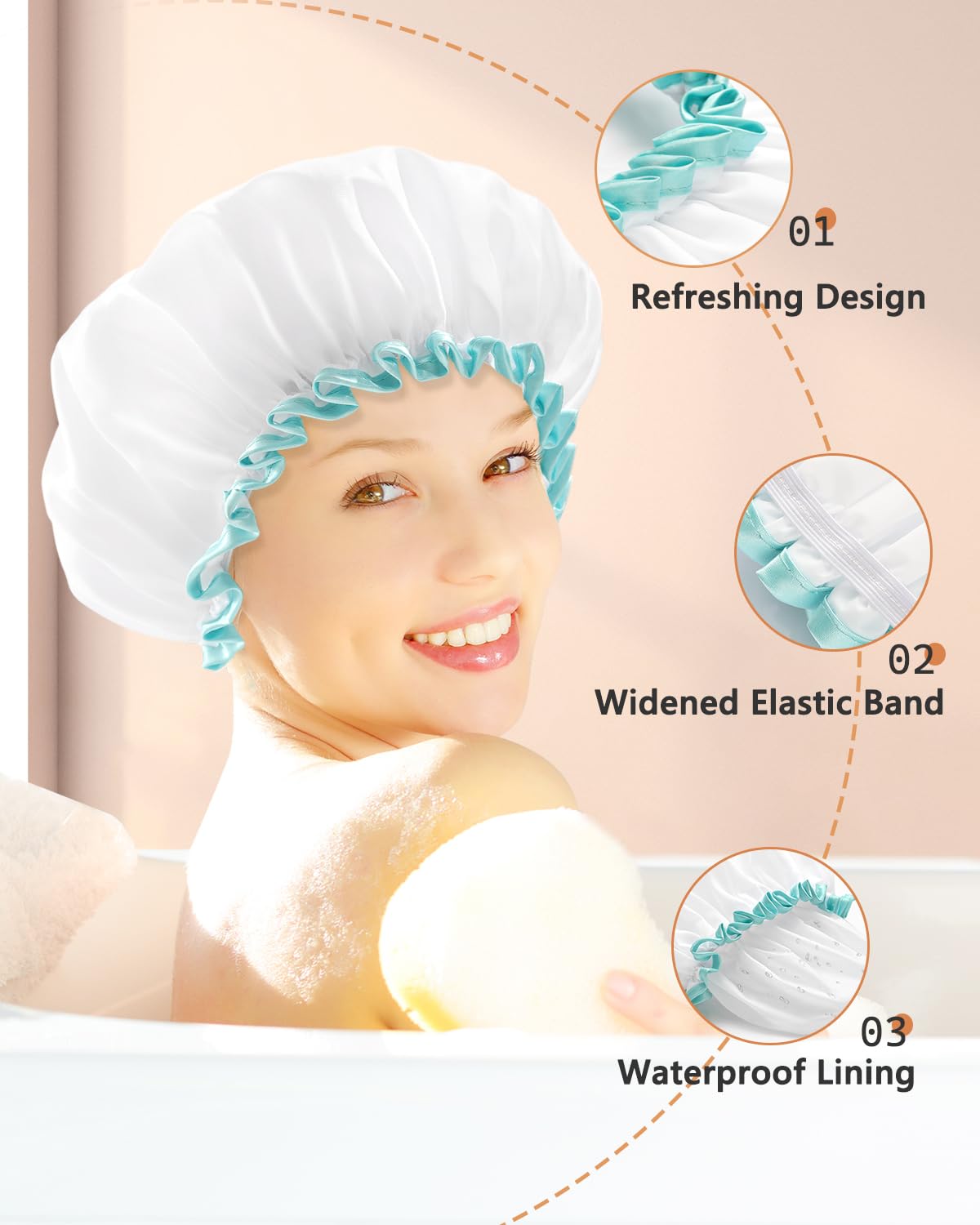 Mikimini white shower cap packaging display showcasing size