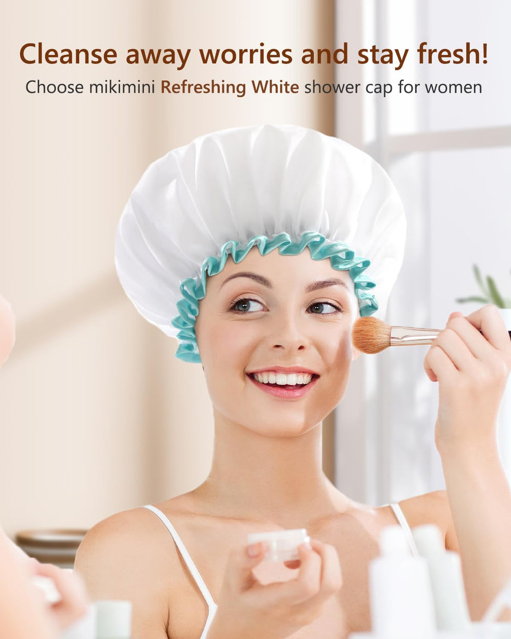 Mikimini white shower cap roomy top fits thick hair