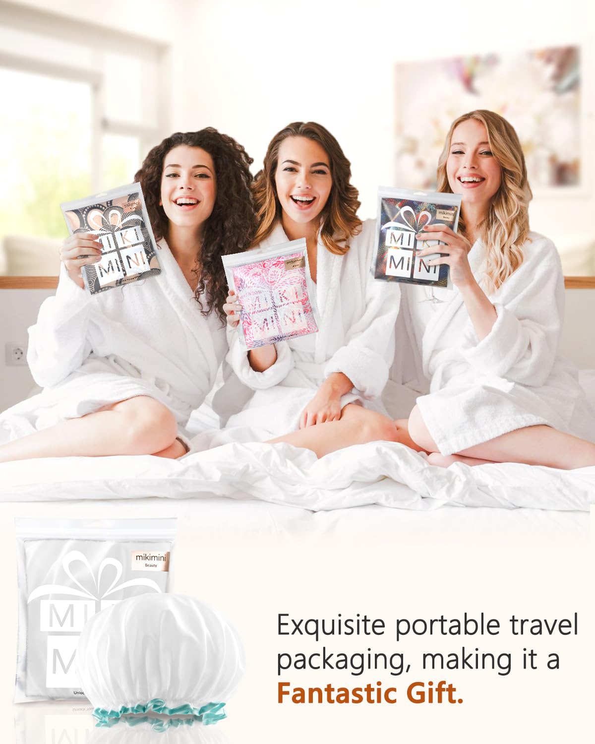 Mikimini white shower cap spa use during hair treatment