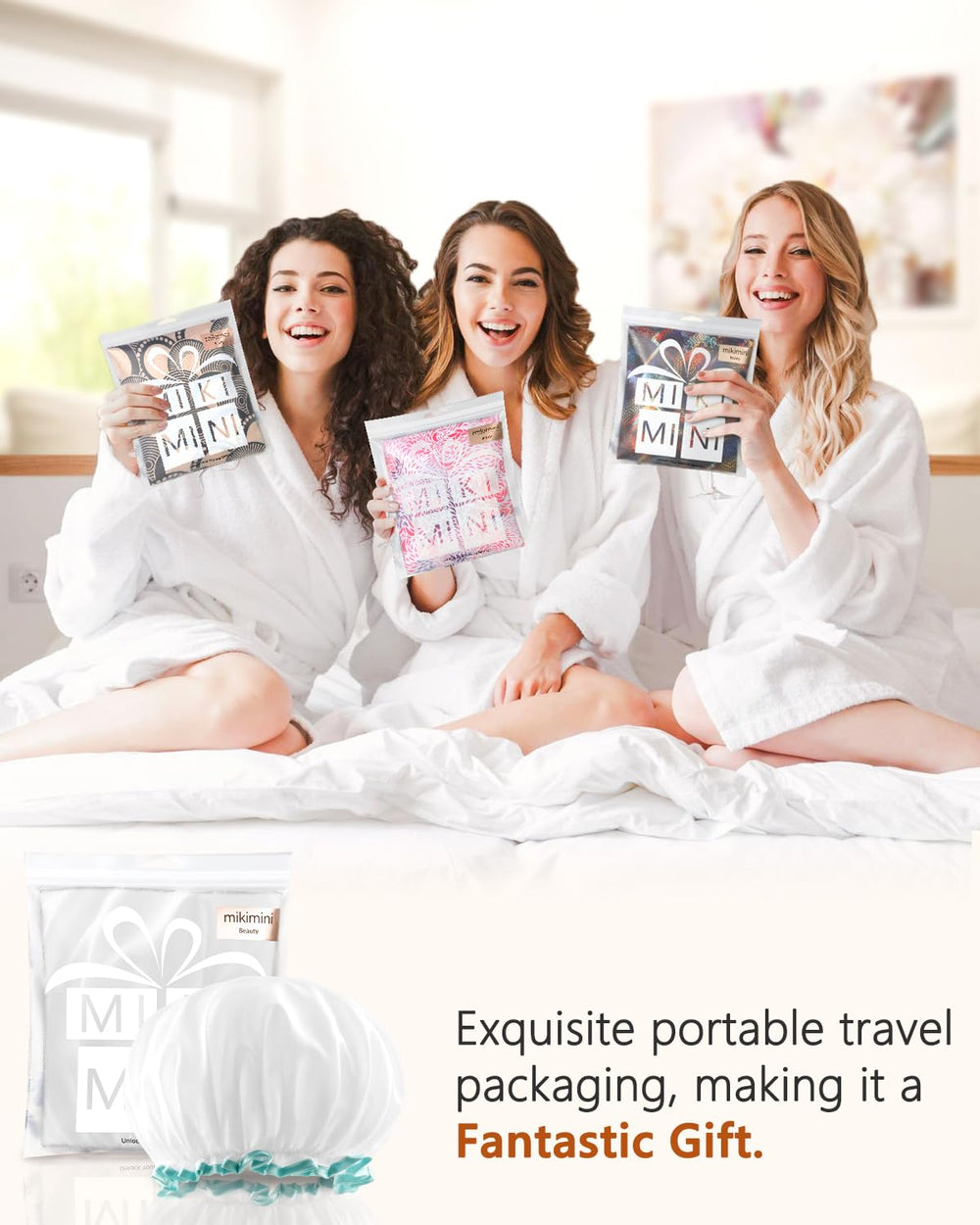 Mikimini white shower cap spa use during hair treatment