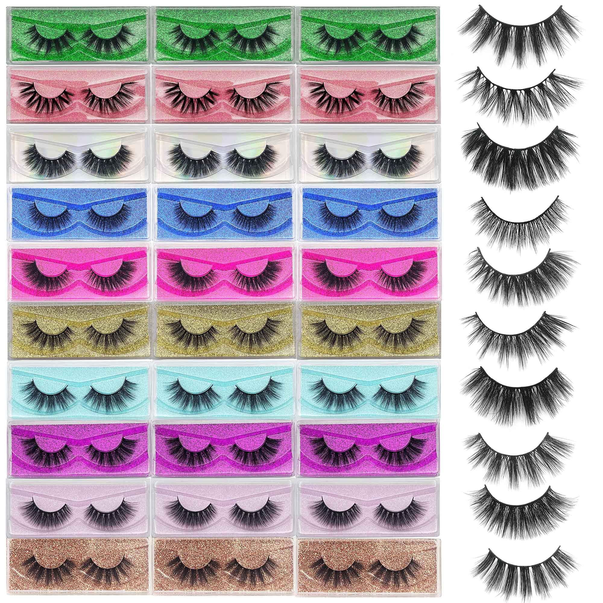 Mikiwi Lashes bulk 30-pairs pack showing natural fluffy volume for daily wear