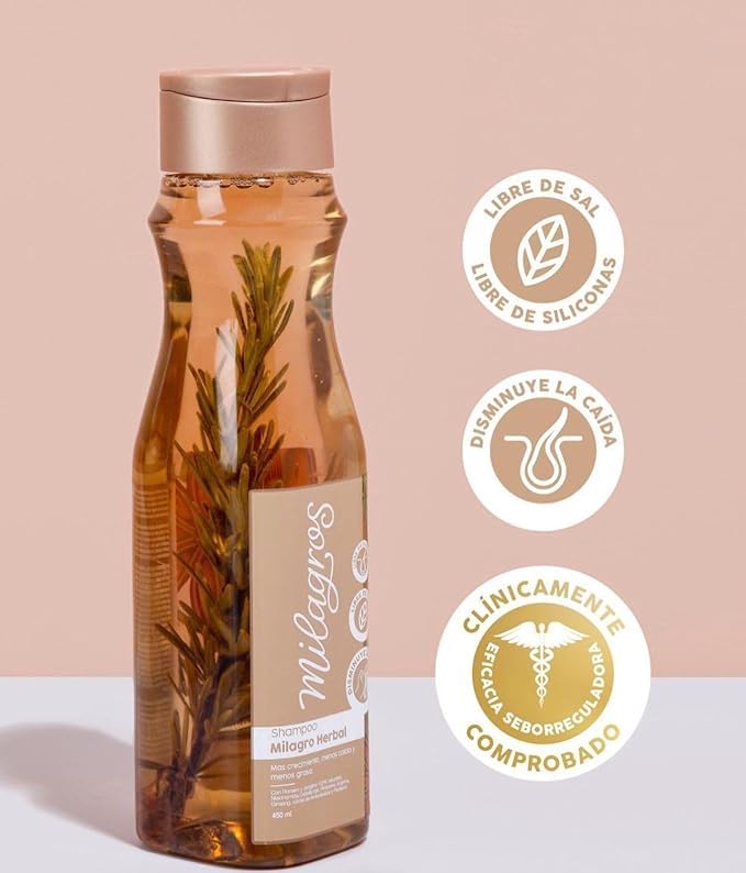 Milagros Herbal Conditioner being applied to hair for softness and frizz control.