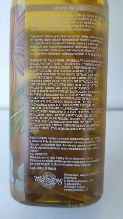 Milagros Herbal Shampoo and Conditioner duo on display for a natural hair routine.