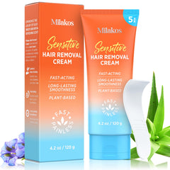 Milakos Painless Hair Removal Cream bottle, dermatologist-tested for sensitive skin