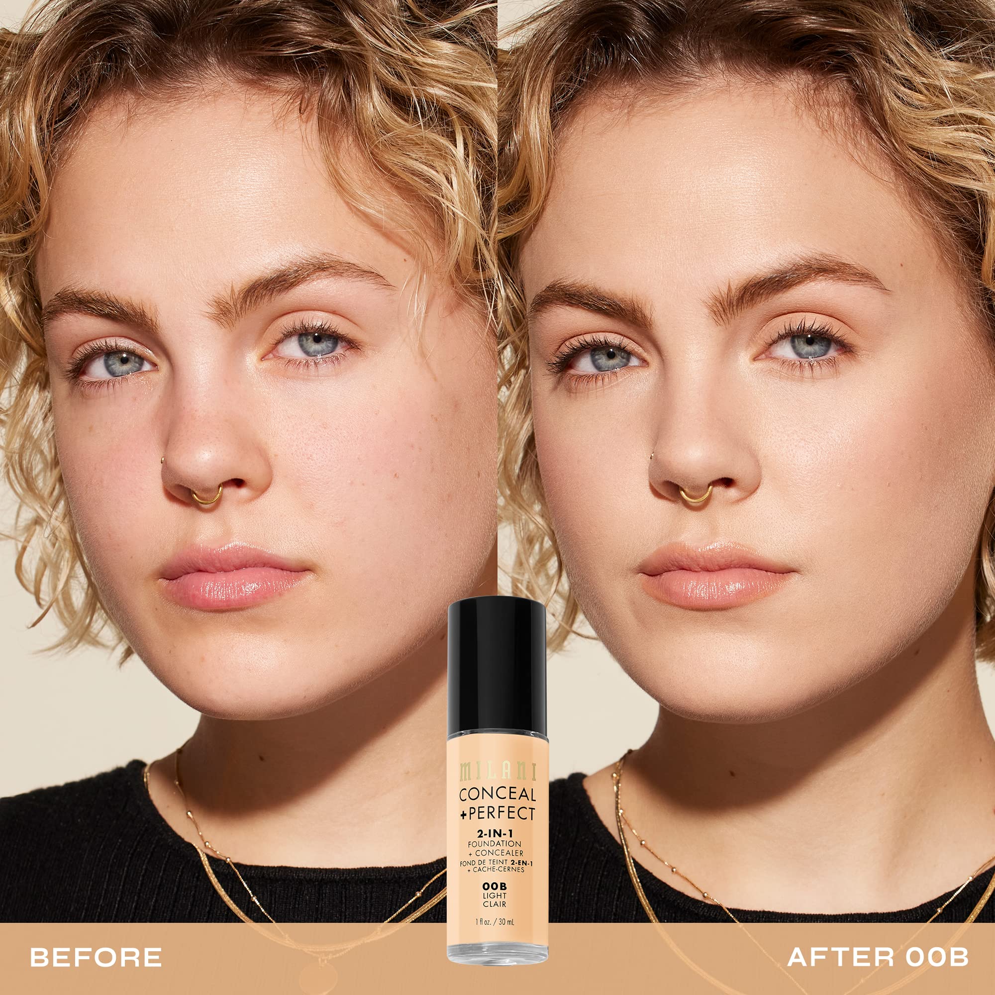 Milani 2-In-1 concealer-foundation application with brush shows easy blending for seamless finish.