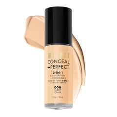 Milani 2-In-1 concealer-foundation bottle closeup shows creamy, long-wear coverage.