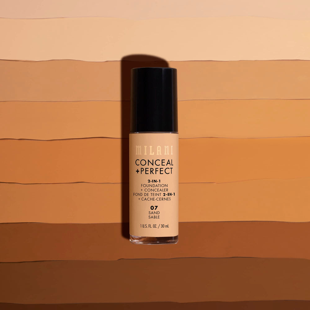 Milani 2-In-1 concealer-foundation in makeup bag for all-day touch-ups.