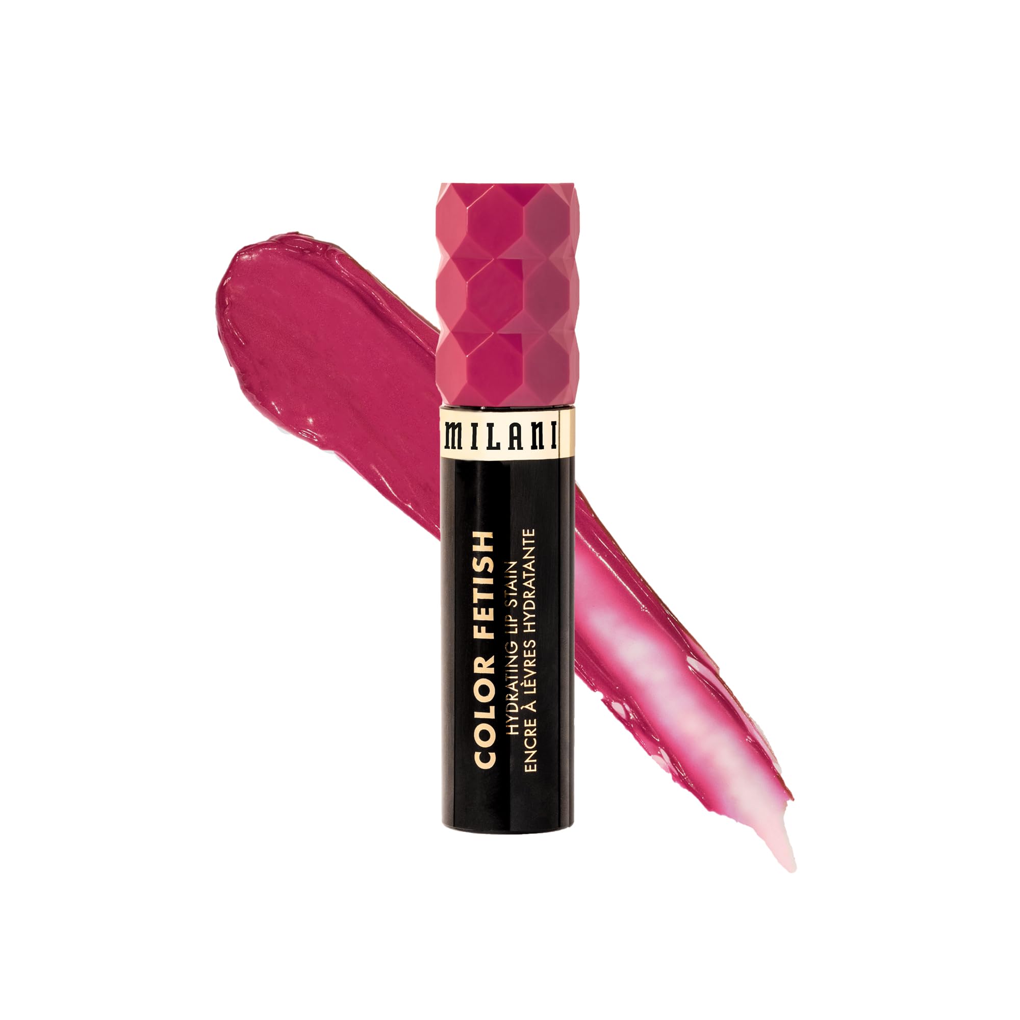 Milani Color Fetish Lip Stain-140 Pink About It tube close-up showing glossy-to-semi-matte finish.