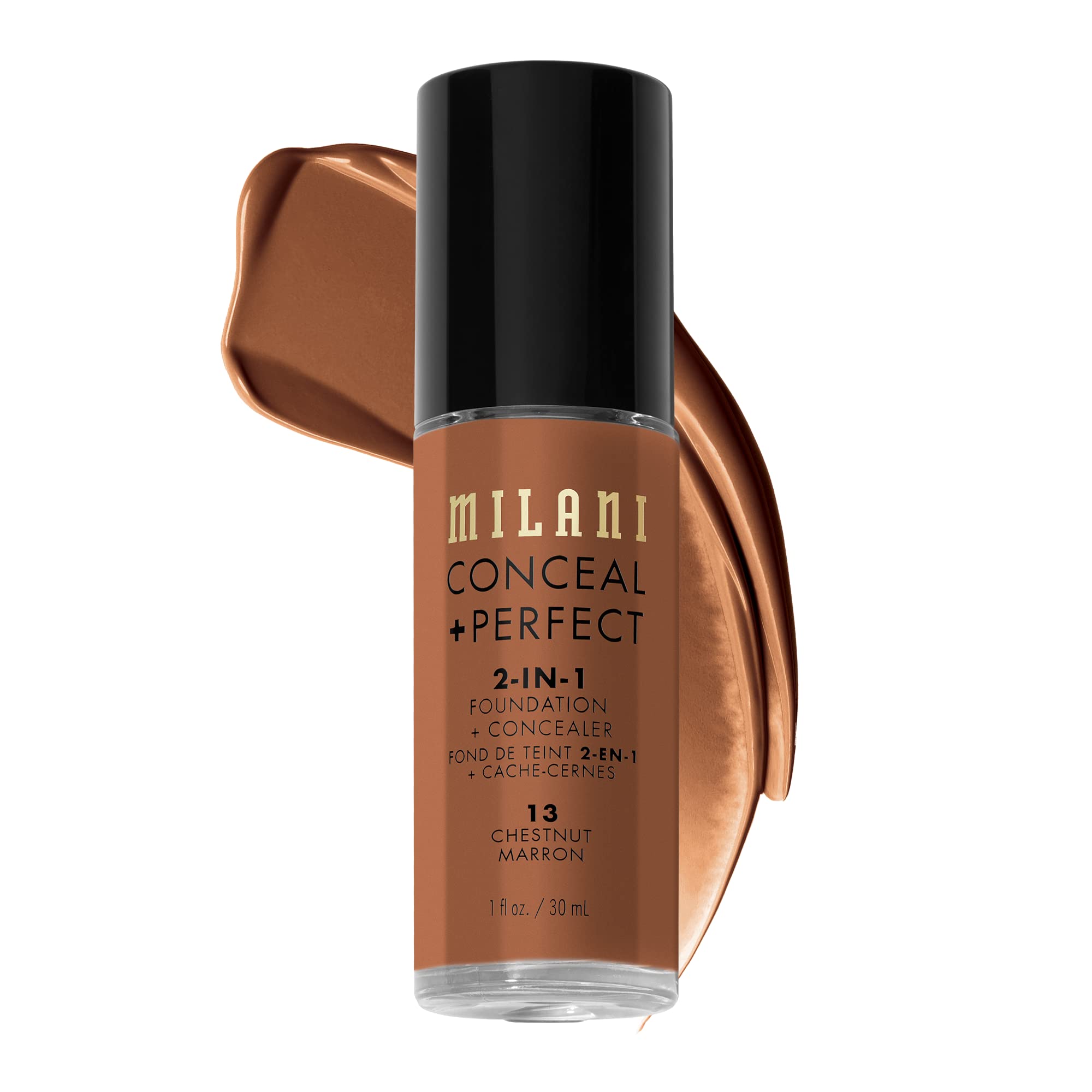 Milani Conceal and Perfect Chestnut bottle for versatile all-day coverage